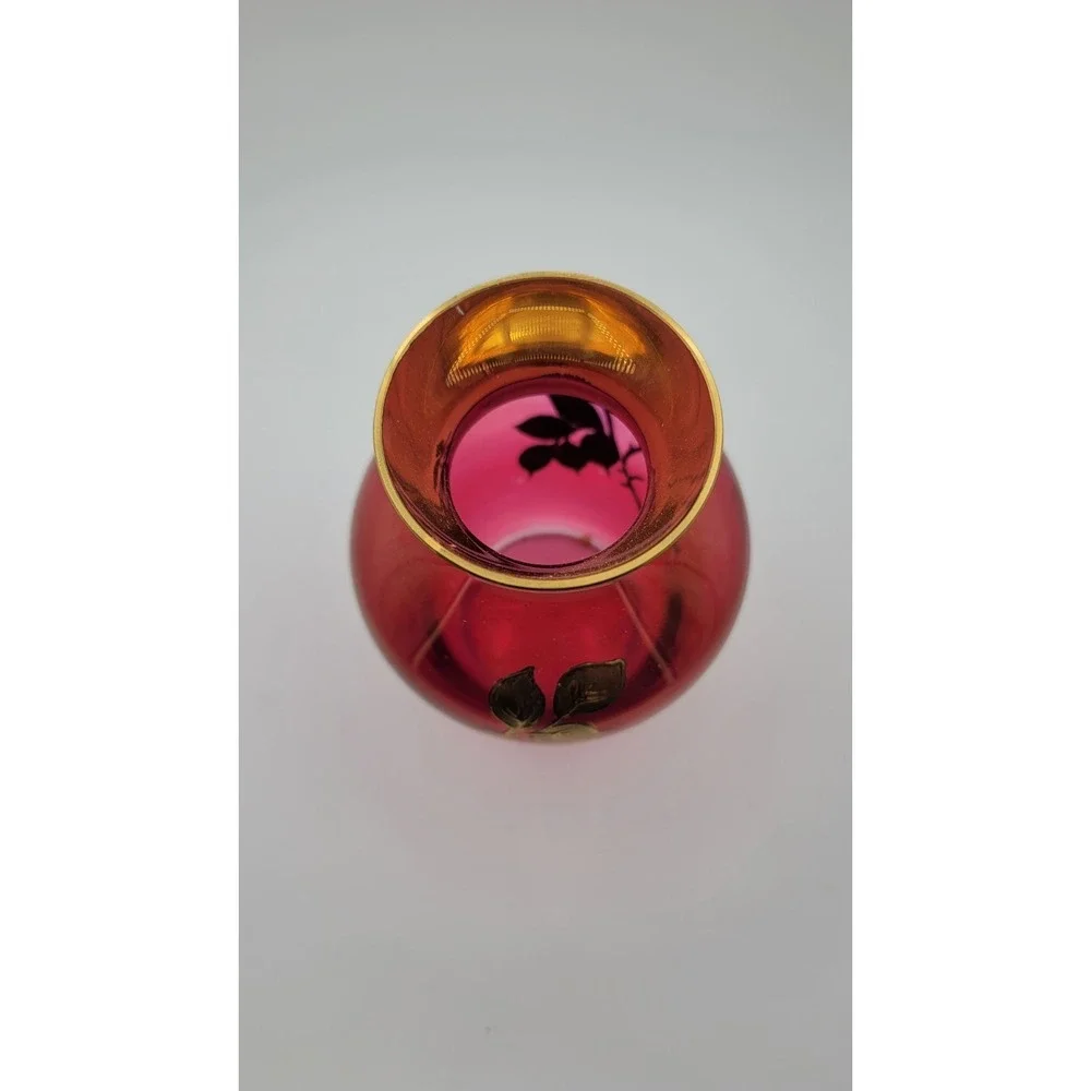 Vintage Famosa LPW Vase,made in Vienna,Austrian Bohemian Cranberry Glass, 6 1/2
